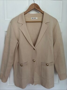 Grace Karin Beige Knit Blazer with Gold Buttons